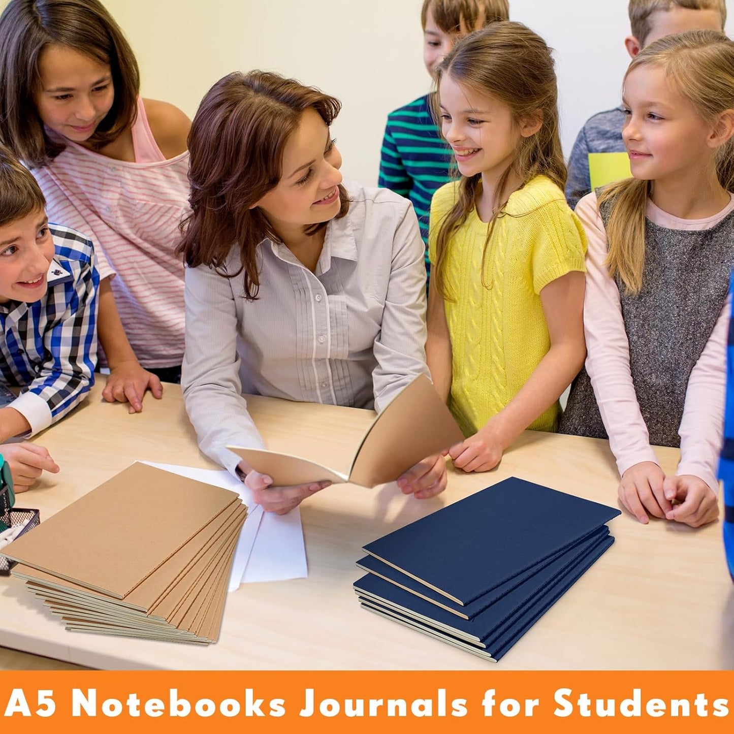 Mimorou 100 Pcs Kraft Notebook Journals 5.5 Inch x 8.3 Inch A5 Softcover Notebooks Bulk for Writing Sketch Office Notepad with 60 Pages 30 Sheets(Brown, Navy,Unlined)