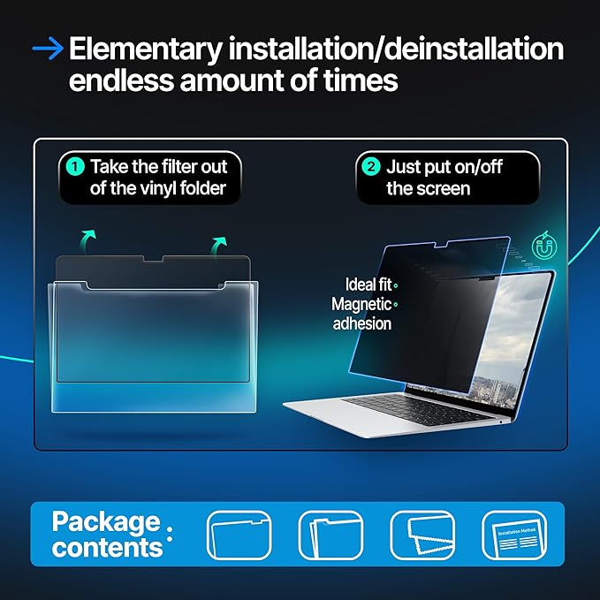 Magnetic Privacy Screen Compatible with MacBook Pro 13" 2016, 2017, 2018, 2019, 2020, 2021, 2022, 2023, M1, M2 Anti-Blue Light Laptop Screen Protector Filter Blue Light Blocking Filter