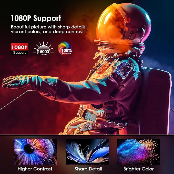 [Electric Focus] Projector with 5G WiFi Bluetooth, 15000L JOWLURK Projector, Outdoor Movie Projector, Home Mini Theater Portable Projector for iPhone/TV/Android Stick/HDMI/USB/Laptop/PS5/DVD (Grey)