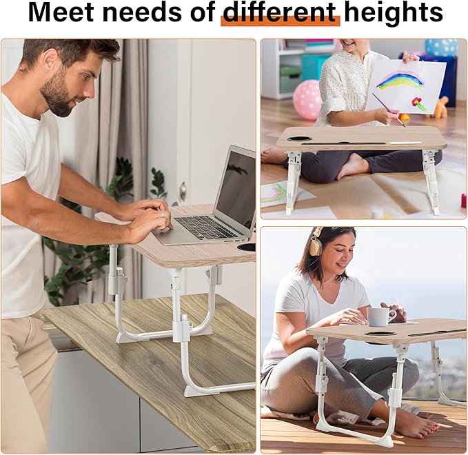 Laptop Desk for Bed Height Adjustable, Lap Bed Table with USB/Storage Drawer/Cup Holder/Tablet Stand/Book Shelf, Foldable Breakfast Tray Portable for Reading Writing, Sofa & Floor, Glacier