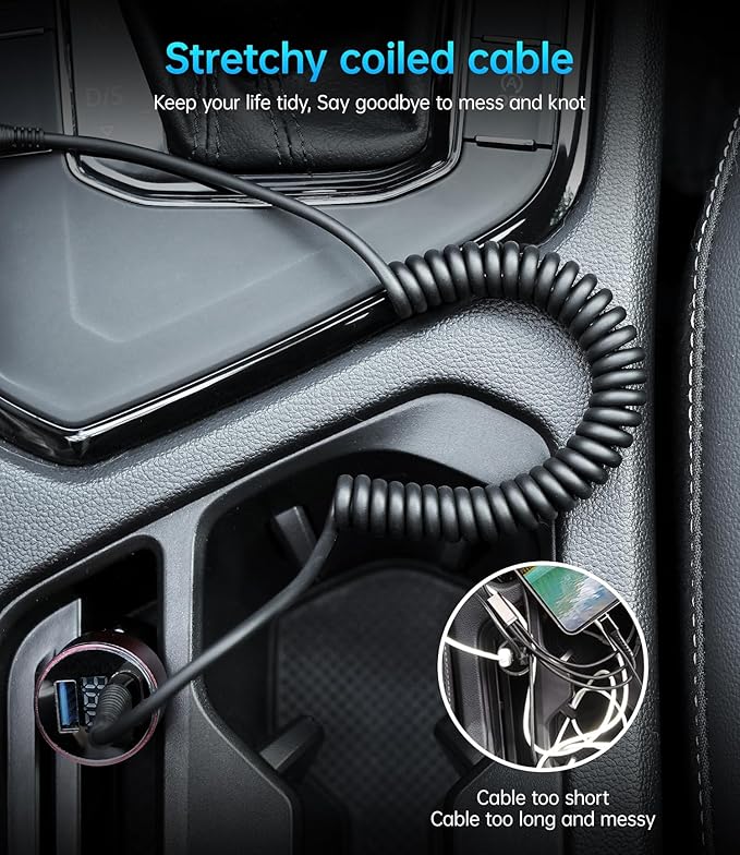 PRAKIE USB C Cable Fast Charging 5FT, Coiled USB A to USB C Cable for Car, Type C Charge Cord USB-C Charging Cable Compatible with iPhone 17/16/15/Samsung Galaxy S20 and More USB C Devices-Black 2Pack