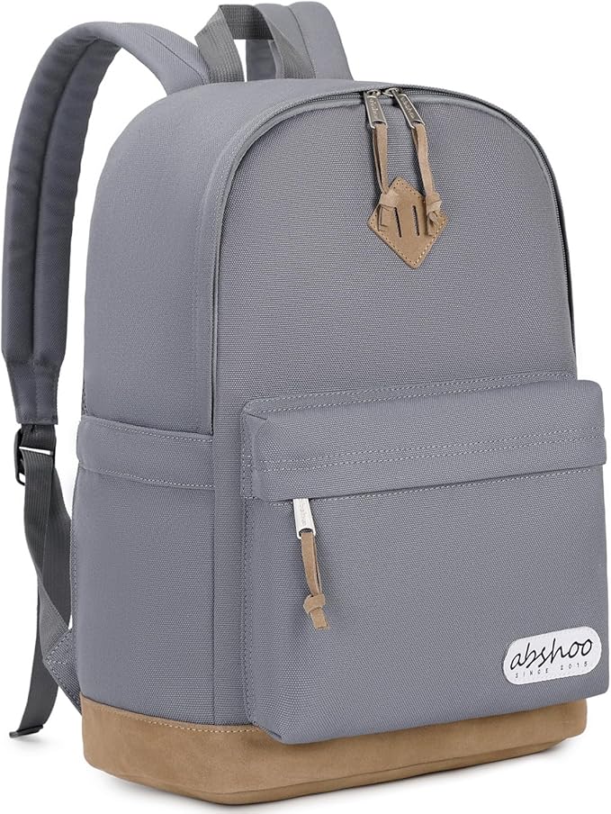 abshoo Basic School Backpack For College Middle High School Water Resistant Bookbag Travel Daypack(Gray)