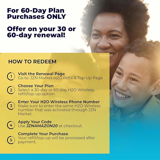 H2O Wireless 60-Day USA Physical Prepaid SIM Card with 60GB High-Speed 4G LTE/5G Data & 5GB Mobile Hotspot, Unlimited Data, Talk & Text to 70+ Countries, Triple-Cut US SIM Card for Cell Phones