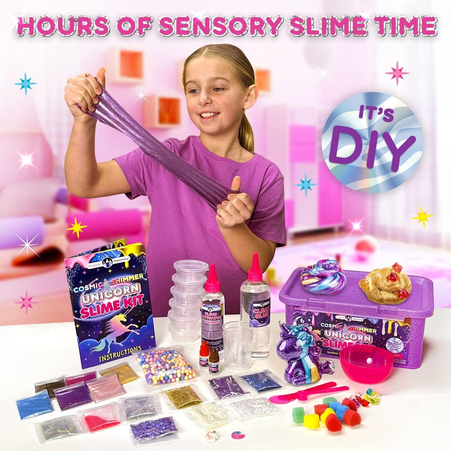 Original Stationery Cosmic Shimmer Unicorn Slime Kit – Creative Crafting Set for Making Enchanting Toys with Galaxy Glitter and Rainbow Hues