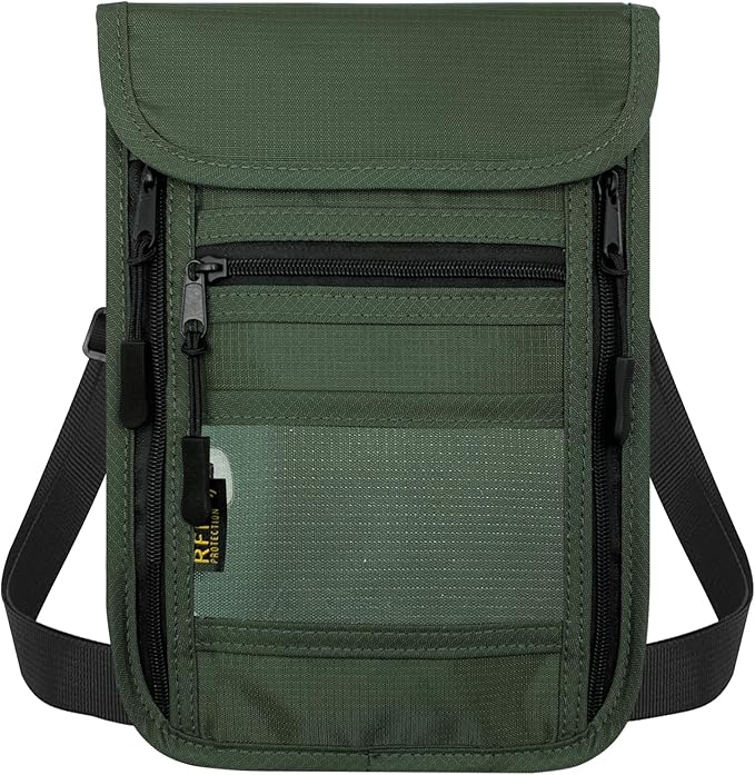 sundee Travel Neck Wallet with Double Zippers, RFID Blocking Passport Holder with Adjustable Neck Strap for Men and Women to Keep Cash, Credit Cards and Travel Documents Safe - Olive Green