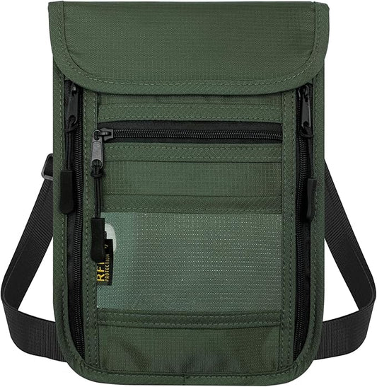 sundee Travel Neck Wallet with Double Zippers, RFID Blocking Passport Holder with Adjustable Neck Strap for Men and Women to Keep Cash, Credit Cards and Travel Documents Safe - Olive Green