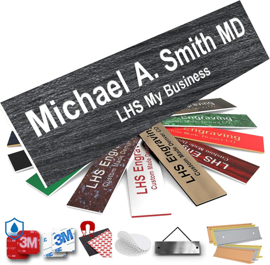 Door Name Plate Personalized for Office Ash Plastic Name Plate White Letters - Made in USA 2x6 N1