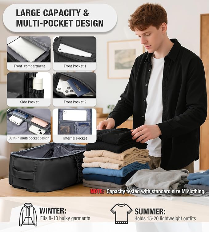 Vacuum Travel Backpack with Pump for Women,Airback Personal Item Carry on Backpacks Flight Approved for Men,Laptop Waterproof Work Compression bags Casual Daypack(Black)