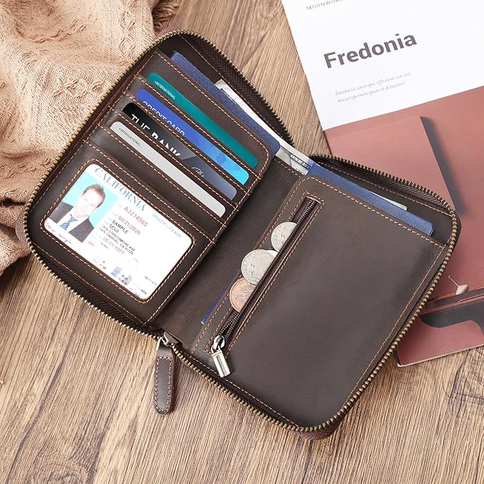 Polare Full Grain Leather Travel Passport Wallet with YKK Zipper and RFID Blocking Document Organizer Holder 2 Passports (Cocoa Brown)