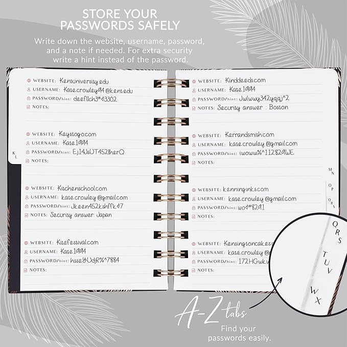 PLANBERRY Password Book Premium – Small Internet Address Organizer with A-Z Tabs – Pocket Website Password Keeper with Alphabetical Tabs – 4.7x5.7″, Hardcover (Onyx Black)
