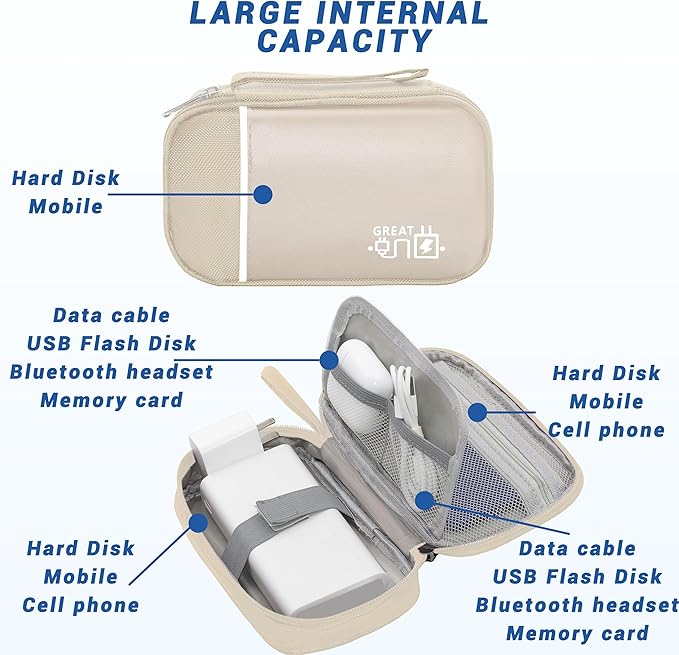 Electronics Organizer,Travel Cord Organizer Pouch, Portable Cable Organizer Bags, Waterproof Electronic Accessories Storage Case for Cables, Cords, Charger, Phone (Single Layer-Small-Beige)