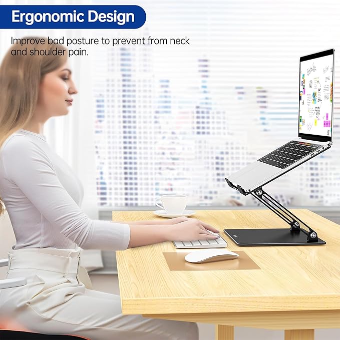 BESIGN LS10 Aluminum Laptop Stand, Ergonomic Adjustable Notebook Stand, Computer Holder Compatible with Air, Pro, Dell, HP, Lenovo More 10-14" Laptops, Black