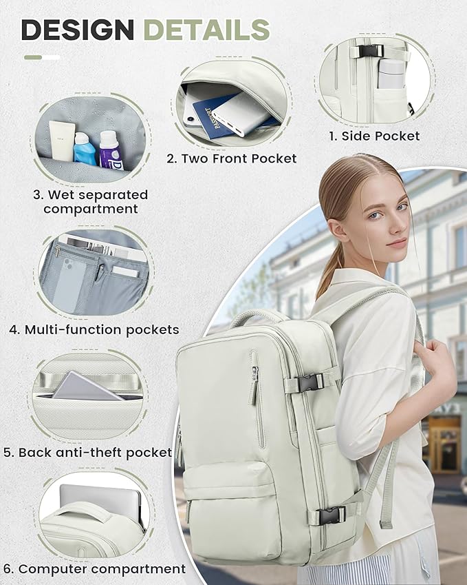 Vacuum Travel Backpack with Pump for Women, Personal Item Carry on Backpacks Flight Approved 18x14x8 inches for Men,Laptop Waterproof Work Compression bags Casual Daypack YYWhite