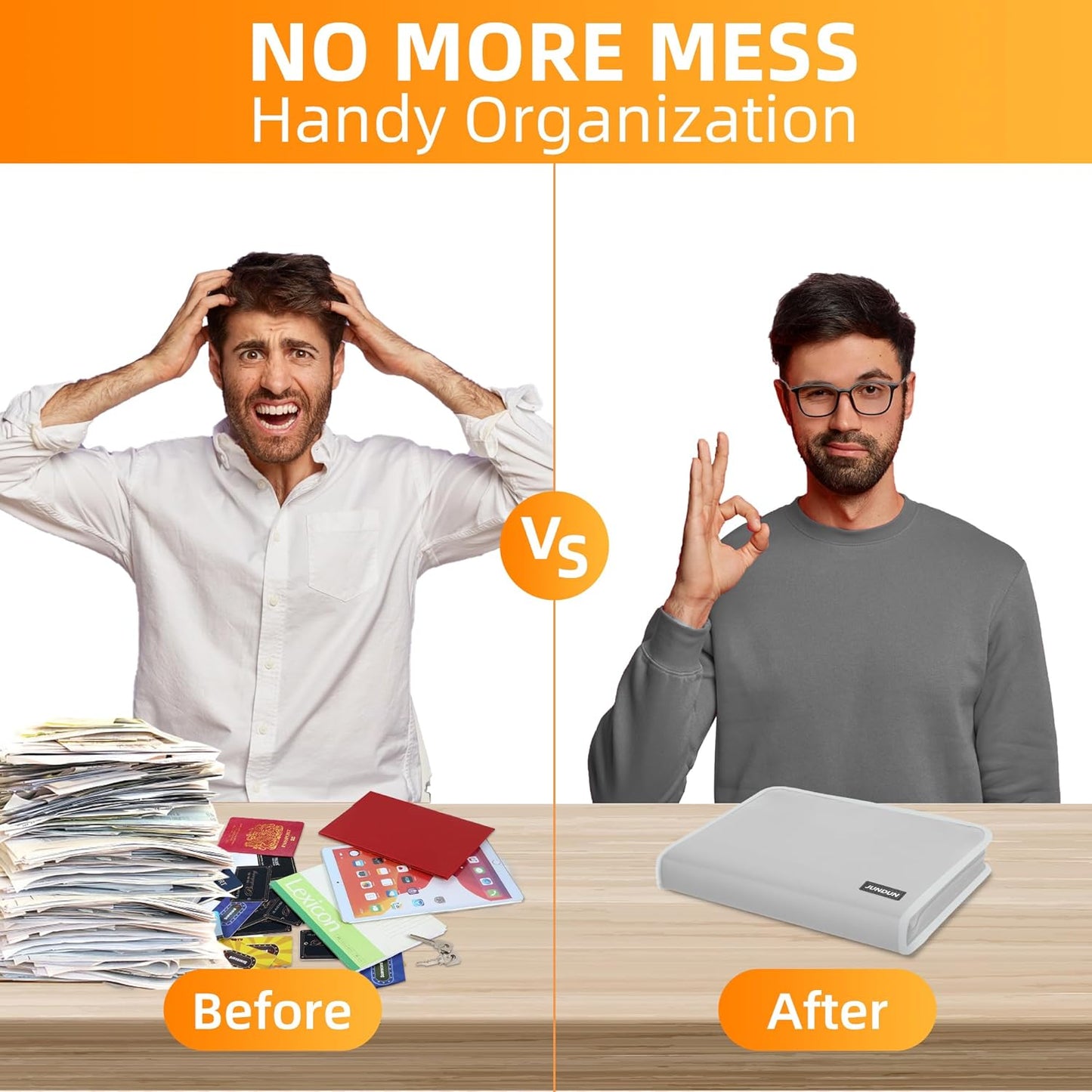 JUNDUN Accordion File Organizer - 12 Pocket Expanding File Folder with Zipper & Labels - Fireproof File Folder Organizer with Multi-Pockets,Document Organizer for Letter A4 Files and More (Silver)