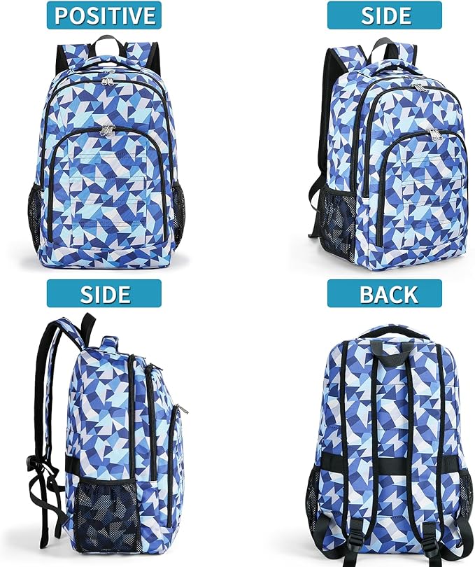 Della Gao College Laptop Backpack with Pencil Case, Digital Check Pattern Travel Backpack for Men, Waterproof Computer Back Pack for Travel, Business, Work, College (Blue-RH, 15.6 Inch)