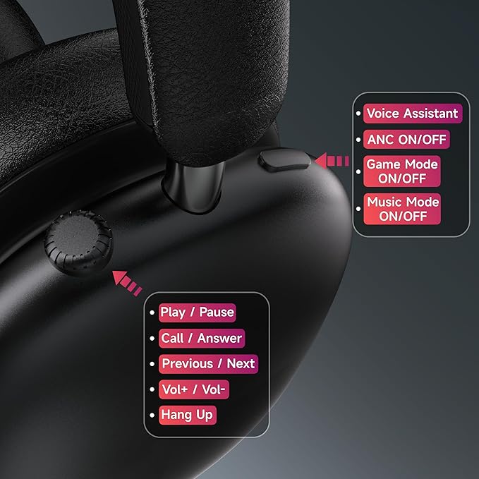 Freepods 120H Playtime Bluetooth ANC/ENC Pro-Level Active Noise Cancelling Over-Ear Headphones Wireless, Headphones with Built-in Microphone Type-C Charging for Call Travel Sports Gym (Black)