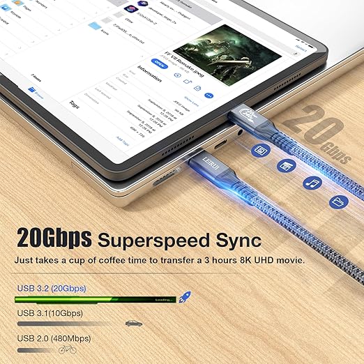 240W USB C to USB C Cable Fast Charging Cable, USB 3.2 Gen 2 Type C Charger Cable 20Gbps Data Transfer 4K Video Cable Compatible with Samsung MacBook Pro/Air iPad mini