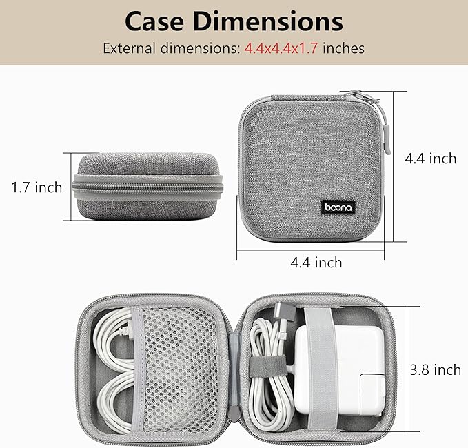 Charger Case for Macbook, Portable Tech Electronic Organizer Bag, Travel Storage Pouch for Laptop Accessories, MacBook Power Adapter, Charging Cords, USB, Power Bank (Grey-Oxford, M)