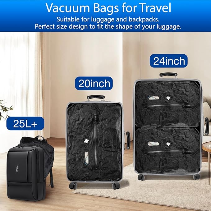 Vacuum Travel Bags with Pump Wireless, Reusable Compression Bags for Travel, Double Layer Travel Vacuum Bags for Luggage with IP67 Waterproof, Vacuum Seal bags for Clothing travel, 45L 1PC NO Pump