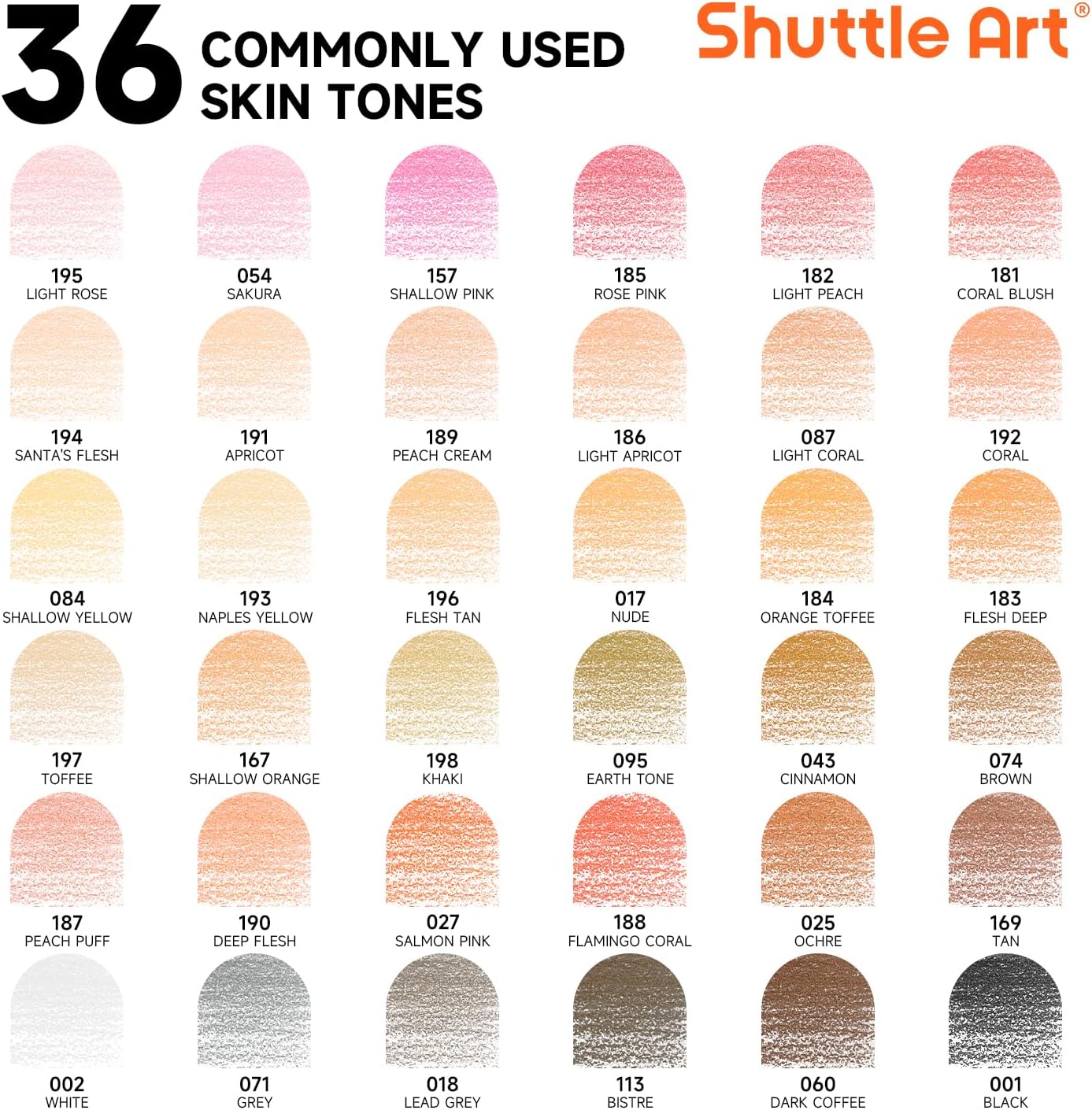 Shuttle Art 36 Skin Tone Colored Pencils, Colored Pencils for Adult Coloring, Soft Core Color Pencil for Adults Kids Artists Beginners Drawing Coloring Sketching