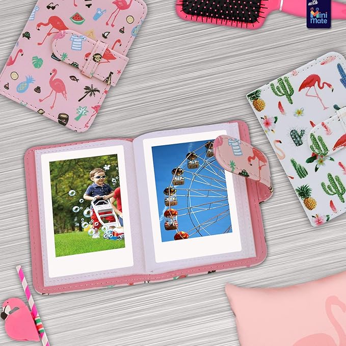 Fujifilm Instax Mini 12 Instant Camera + MiniMate Accessory Bundle & Compatible Custom Case + Fuji Instax Film Value Pack (50 Sheets) Flamingo Designer Photo Album (Mint Green)