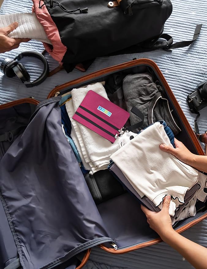 Peicees World Travel Essentials Currency and Passport Organizers Cash Cards Tickets Holder RFID Blocking Wallet, Rose