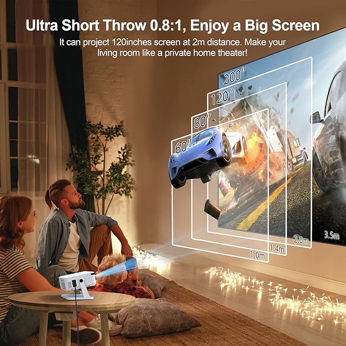Mini Projector 4K support with WiFi 6 and Bluetooth 5.0, 4w Speaker, Auto Vertical Keystone 45° Rotatable Portable Proyector for Home Bedroom Outdoor