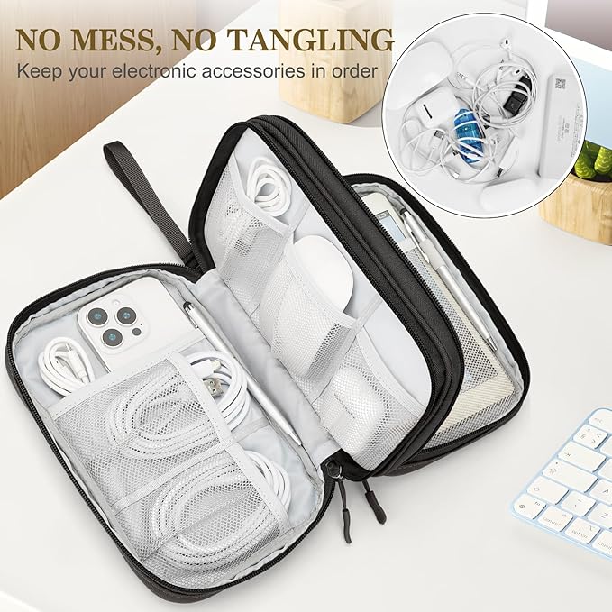 FYY Electronic Organizer, Large Travel Cable Organizer Bag Pouch Electronic Accessories Carry Case Portable Waterproof Double Layers All-in-One Storage Bag for Cable, Cord, Charger, Phone, Coffee