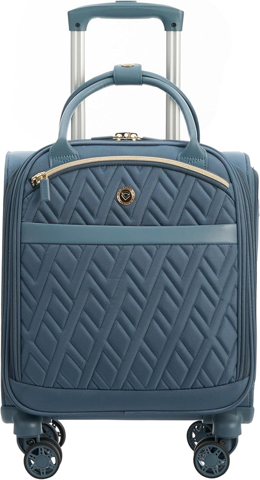 Verage 18x14x8in Spinner Underseat Carry-On Luggage -Airplane Personal Item Bag, USB A&C Charging Port, Padded Laptop Pocket & Wet/Dry Compartments for Women, Haze Blue