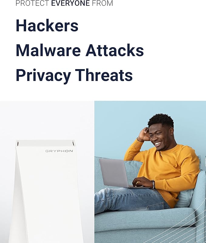 Gryphon Tower Super-Fast Mesh WiFi Router 2-Pack – Advanced Firewall Security, Parental Controls, and Content Filters – Tri-Band 3 Gbps, 6000 sq. ft. Full Home Coverage per Mesh Router