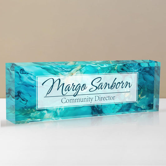 Personalized Name Plate for Desk, Custom Desk Name Plate, Acrylic Name Plate Office Desk Accessories, Personalized Office Gifts for Coworkers Teachers, Employee Appreciation Gifts (Ocean)