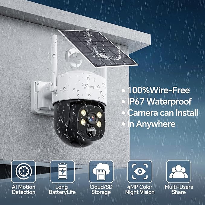 Solar Wireless Security Cameras with 10" Monitor Outdoor WiFi Security Cameras System for Home Security with 64G Card NVR Kits 360° Color Night Vision, 2-Way Audio, Expandable 10CH