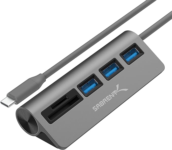 SABRENT USB-C 3.0 Hub, 5-in-1 USB SD Card Reader, SD & TF Dual Slot + 3 USB 3.0 Hub Portable Compatible with MacBook, Mac Pro/Mini, iMac, XPS, Surface Pro, Windows, Thunderbolt (HB-U3CR)