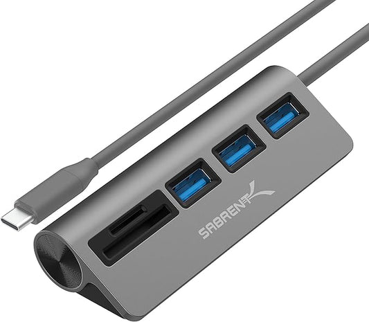 SABRENT USB-C 3.0 Hub, 5-in-1 USB SD Card Reader, SD & TF Dual Slot + 3 USB 3.0 Hub Portable Compatible with MacBook, Mac Pro/Mini, iMac, XPS, Surface Pro, Windows, Thunderbolt (HB-U3CR)