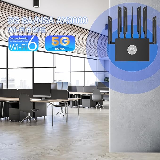 KuWFi Industrial Cellular 5G Router with Dual SIM Slot for Apartment & RV Rural Area|Unlocked for Verizon/AT&T| WiFi 6 Dual-Band 3000Mbps|2.5G Ethernet|WireGuard VPN|M2M/IoT Global Frequency Bands