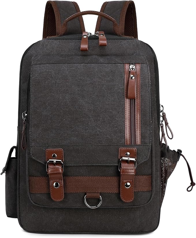 Lanola Water-resistant Canvas Backpack with Anti-Theft Pocket, Daypacks Fits 15.6 Inch Laptop for Men Perfect for Work, Travel, Daily Use (Black)