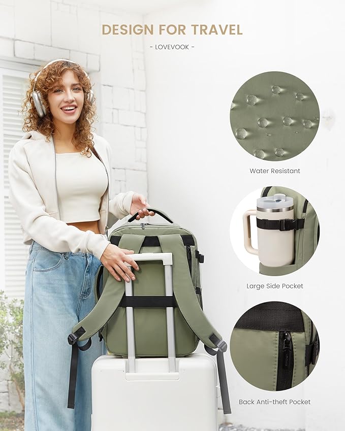 LOVEVOOK Travel Backpack for Women & Men, 40L Large Carry On Backpack Airline Approved, TSA Personal Item Weekender Bag, Water Resistant Laptop Backpacks with 3 Packing Cubes for Travel Essentials