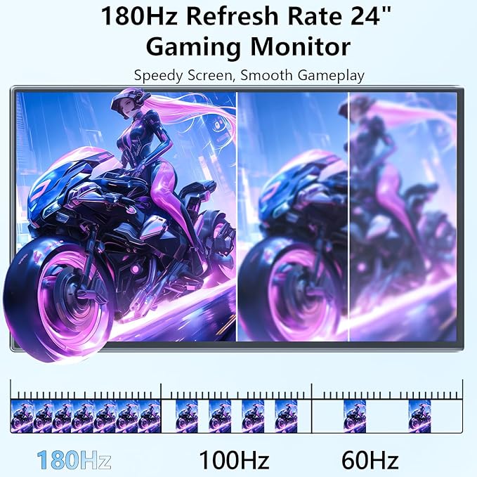 24" 2.5K 180Hz Large Portable Monitor QHD 2560*1440 120% sRGB External Second Screen for Desktop Laptop Mini PC MacBook W/Stand HDMI USB-C Large Gaming Travel Display for PS5/Xbox (OS24-25K01)