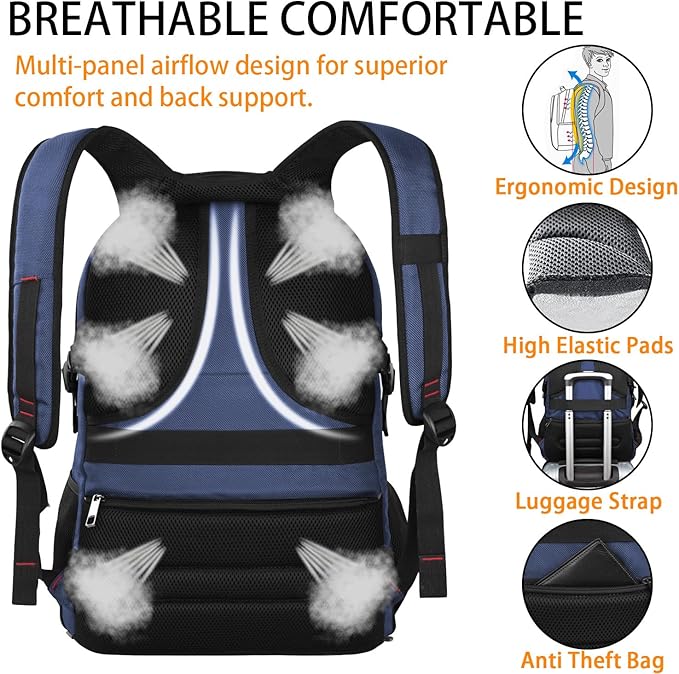 LTINVECK Extra Large 50L Travel Laptop Backpack, Computer bag Backbag with USB Charging Port, TSA Friendly Durable Big RFID Heavy Duty Business Tech Backpack Fits 17 Inch Laptops for Men Women, Blue