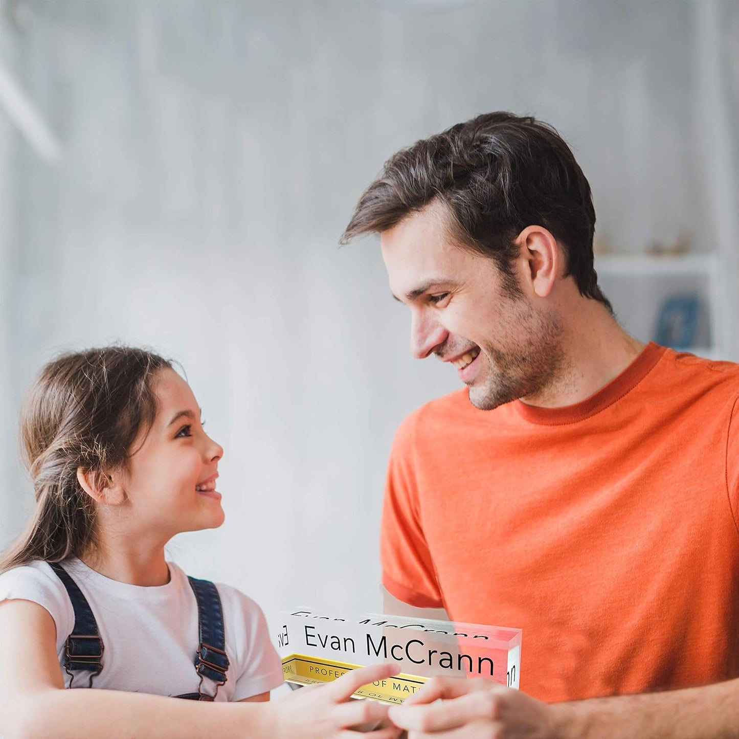 Artblox Personalized Name Plate for Desk | Gold Stripe On Clear Acrylic Glass | Custom Desk Name Plate Personalized with Name and Credentials for Teacher Phd Military Office Name Plate (8" X 2.5")