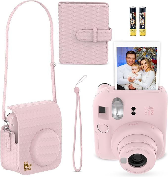 Fujifilm Instax Mini 12 Instant Camera Blossom Pink + Minimate Custom Designed Case + Fuji Instax Film 10 Sheets & Photo Album