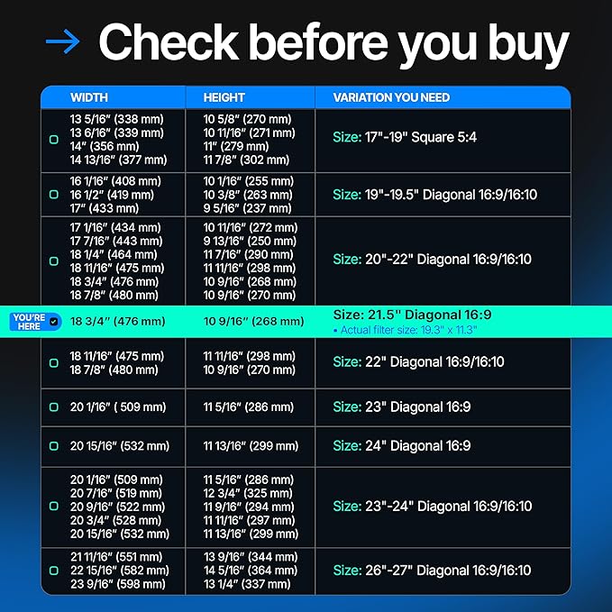 Acrylic 21.5 Inch Computer Privacy Screen Filter for Widescreen Computer Monitors - 19.3" x 11.3" (491 x 288mm) - Monitor Frame Hanging Type