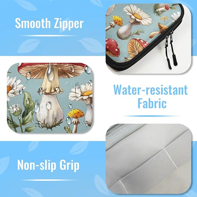 Mushroom Daisy Electronics Travel Organizer Case, Tech Accessories Cable Storage Bag for Cords, Charger, Phone, Hard Drive