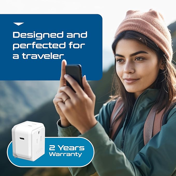 Ceptics World Travel Plug Adapter Set, Safe USB-C 3.0-2 USA Socket,30W PD & QC - Compact & Powerful - Use in Europe Includes Type A, B, C, E/F, G, I SWadAPt Attachments (PAK-30-WS)
