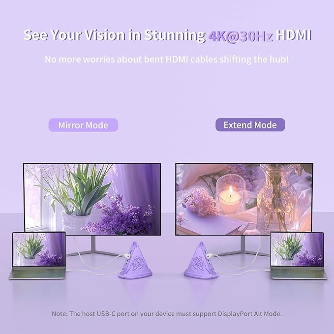 8-in-1 USB C Hub, Purple RGB Docking Station with 4K HDMI, 100W PD, 5Gbps USB 3.0, SD/TF Card Reader, Type C Adapter for MacBook Air, Dell XPS, Surface, etc.