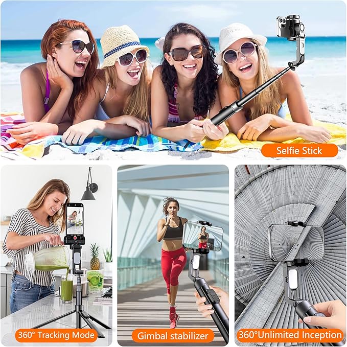 71" Selfie Stick Tripod for iPhone/Android, Auto Face Tracking Tripods with Light, Upgrade Strong Gimbal Stabilizer 360 Rotation with Remote for Content Creator Vlog Live StreamIing Video Record