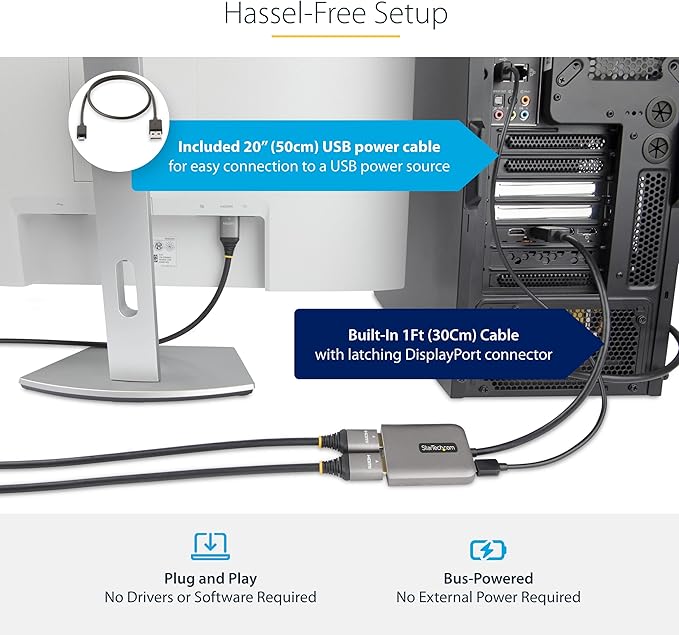 StarTech.com DP to Dual HDMI MST HUB - Dual HDMI 4K 60Hz - DisplayPort Multi Monitor Adapter with 1ft / 30cm Cable - DP 1.4 Multi Stream Transport Hub, DSC | HBR3 - DP to HDMI Splitter (MST14DP122HD)