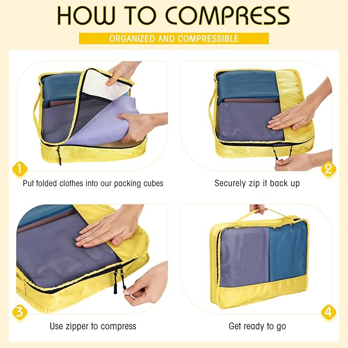 5 Pcs Packing Cubes for Suitcase Large Travel Cubes Carry on Luggage Organizer Bags for Clothes Accessories(L,Yellow)