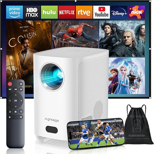 [Electric Focus] Projector with WiFi and Bluetooth, Native 1080P 15,000 Lumens 4K Supported, Agreago Outdoor Movie Projector for Home Theater UP to 300", for iOS/Android/TV Stick/HDMI/USB