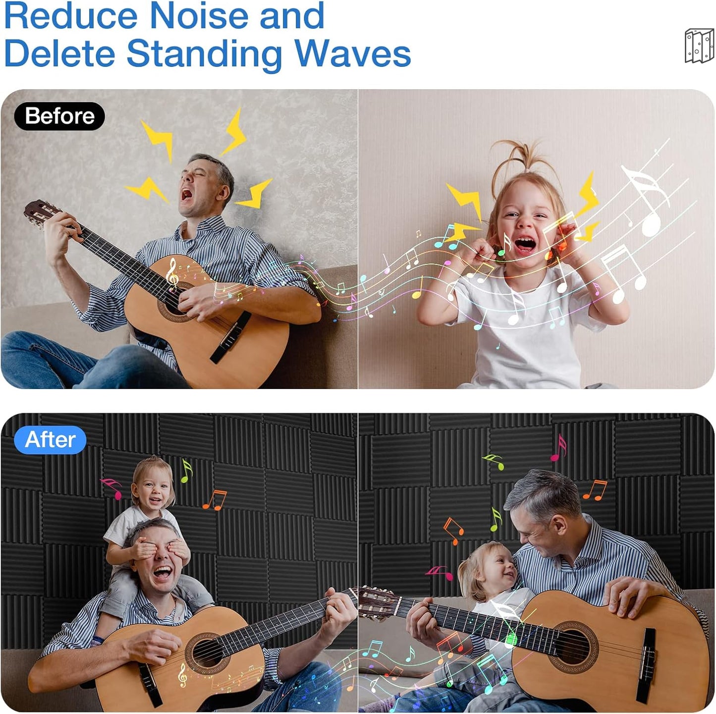 12 Pack Sound Proof Foam Panels for Walls,Self-Adhesive Foam Acoustic Panels Sound Absorbing,High Density Quick-Recovery Soundproof Wall Panels 12" X 12" X 1"-Black and Purple